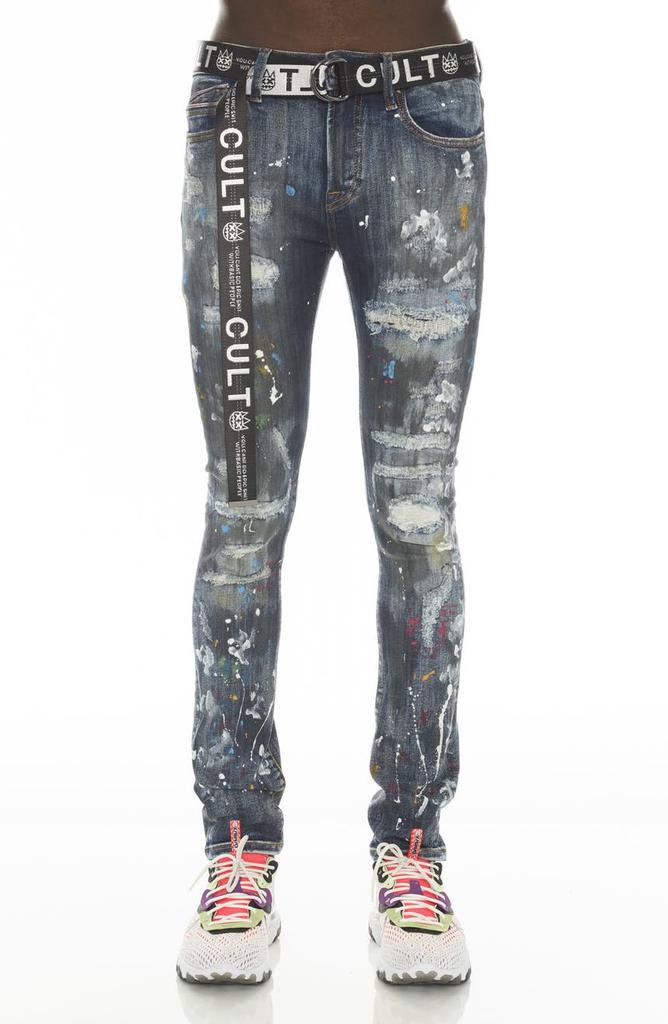 Cult of Individuality Punk Belted Distressed Super Skinny Jeans