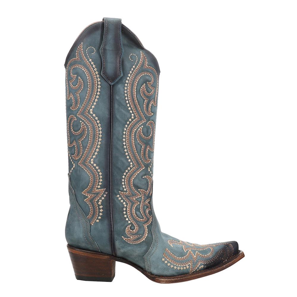 Corral Boots LD Blue Jean Embroidered Snip Toe Cowboy Boots