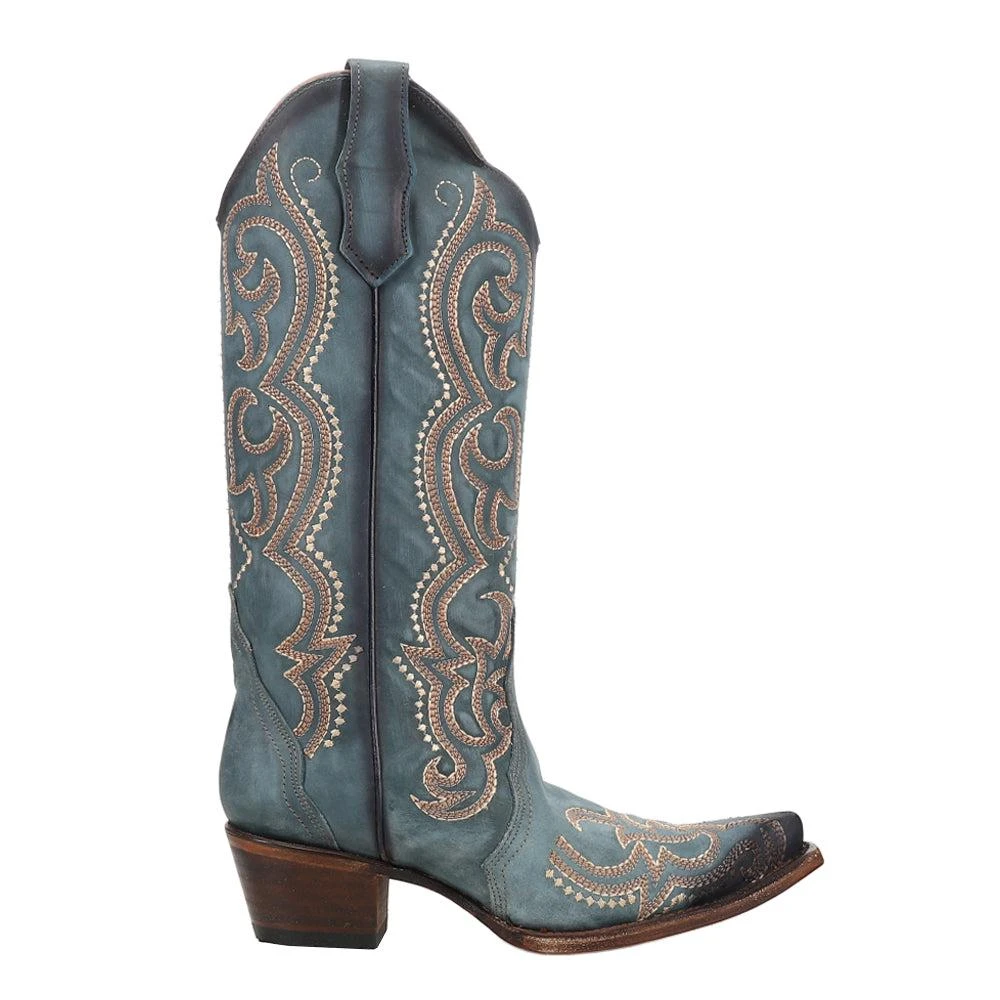 Corral Boots LD Blue Jean Embroidered Snip Toe Cowboy Boots 1