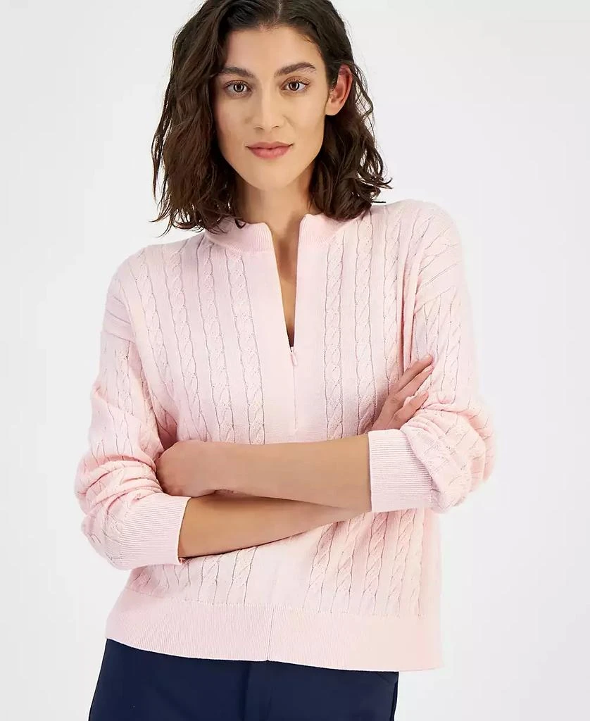 Tommy Hilfiger Women's Cable-Knit Quarter-Zip Sweater 1