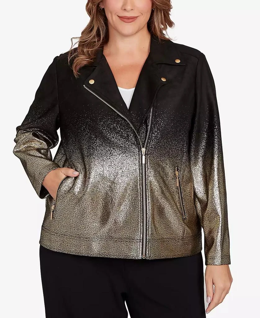 Ruby Rd. Plus Size Metallic Zipper Closure Jacket