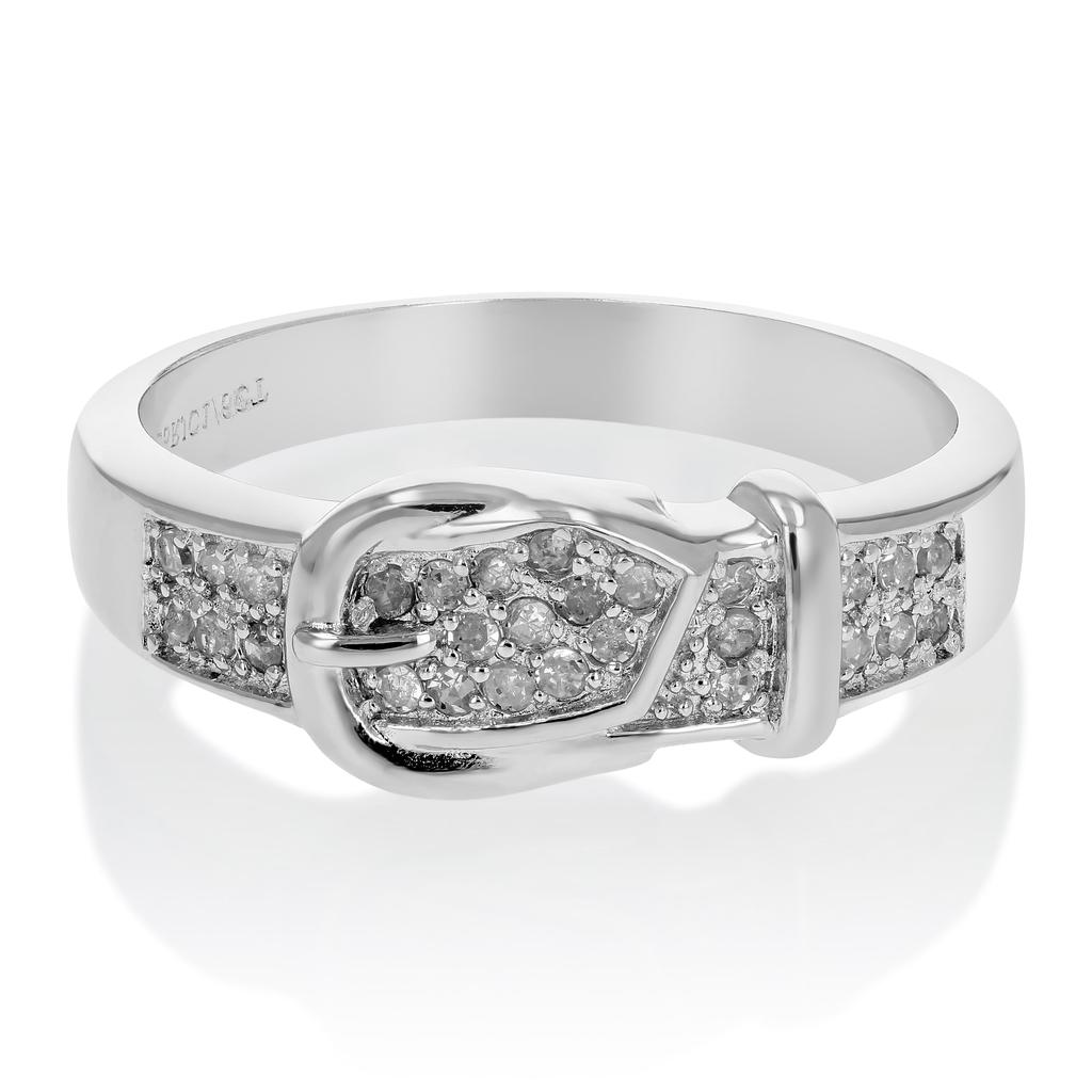 Vir Jewels 1/6 cttw Diamond Buckle Ring in .925 Sterling Silver with Rhodium Plating Round