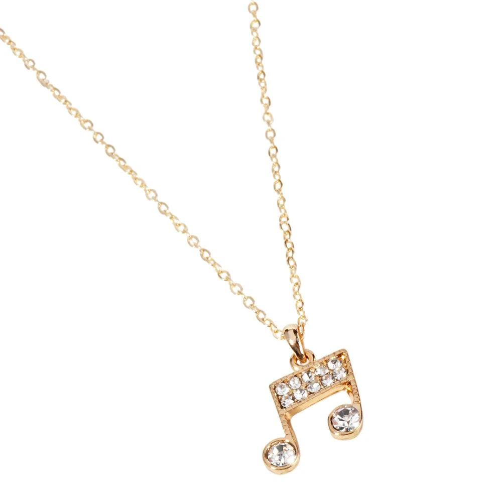 FASHNZFAB Crystal Rhinestone Paved Music Notes Pendant Necklace 2