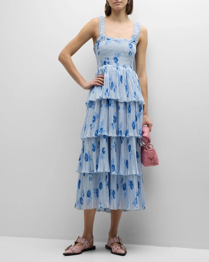 Ganni Floral Pleated Georgette Midi Dress 3