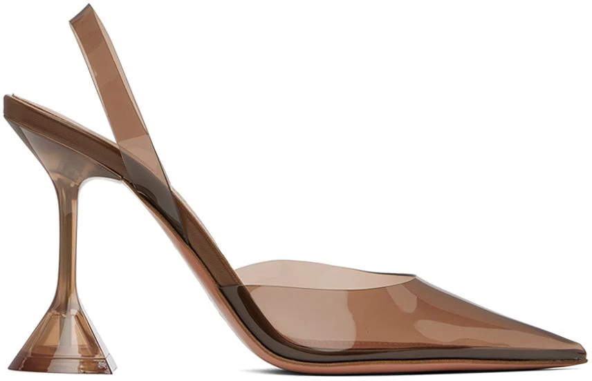 Amina Muaddi Brown Holli Glass Sling Heels 1