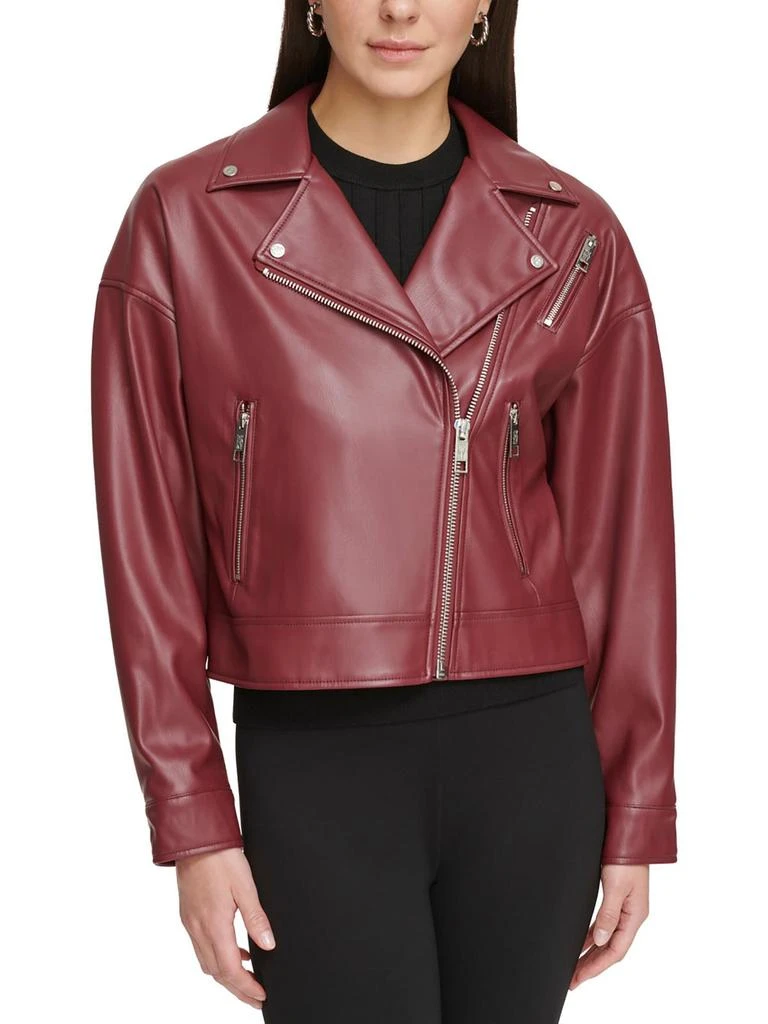 DKNY Womens Faux Leather Motorcycle Jacket 1