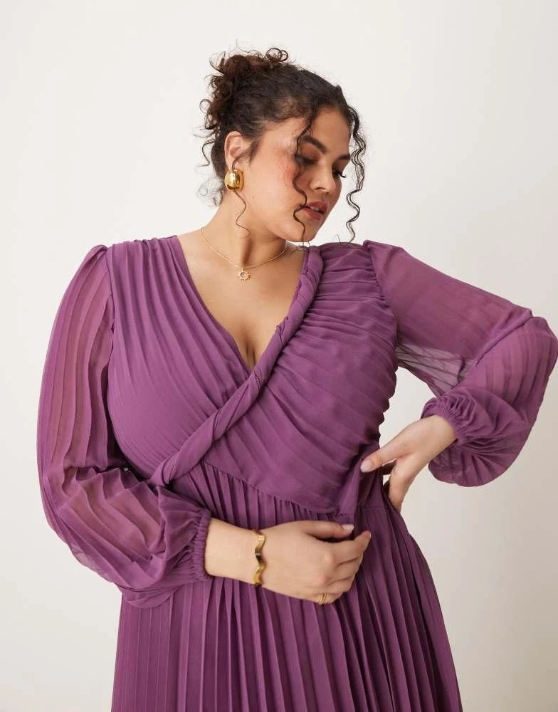 ASOS ASOS DESIGN Curve twist detail wrap front pleated midi dress in purple 4