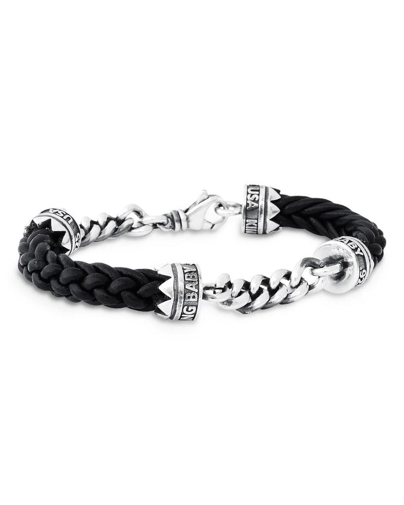 King Baby Men's Sterling Silver Men's Double Chain & Leather Bracelet 1