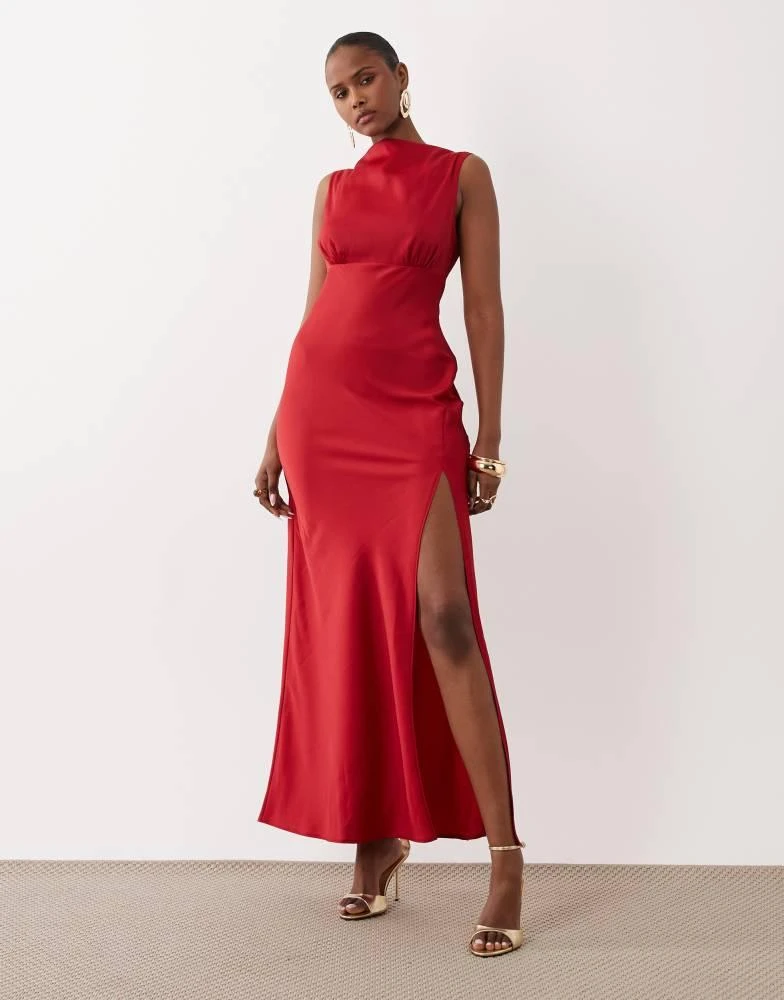 ASOS ASOS DESIGN satin bias split detail maxi dress in red - Dresses & Skirts - Free Shipping - BeyondStyle ASOS ASOS DESIGN satin bias split detail maxi dress in red - Dresses & Skirts - Free Shipping - BeyondStyle