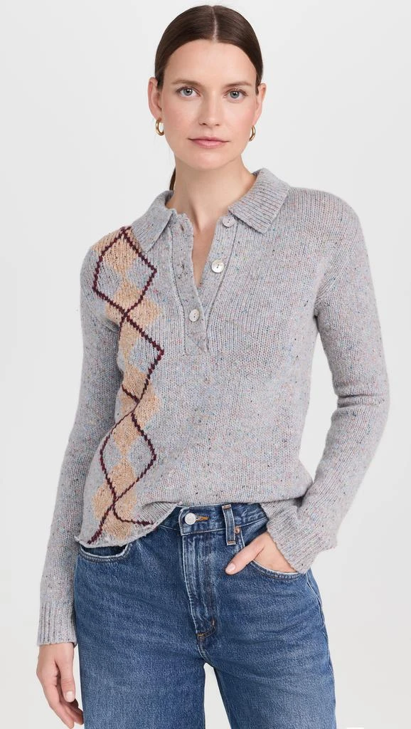 Lingua Franca Lee Tweed Argyle Polo Shirt 1