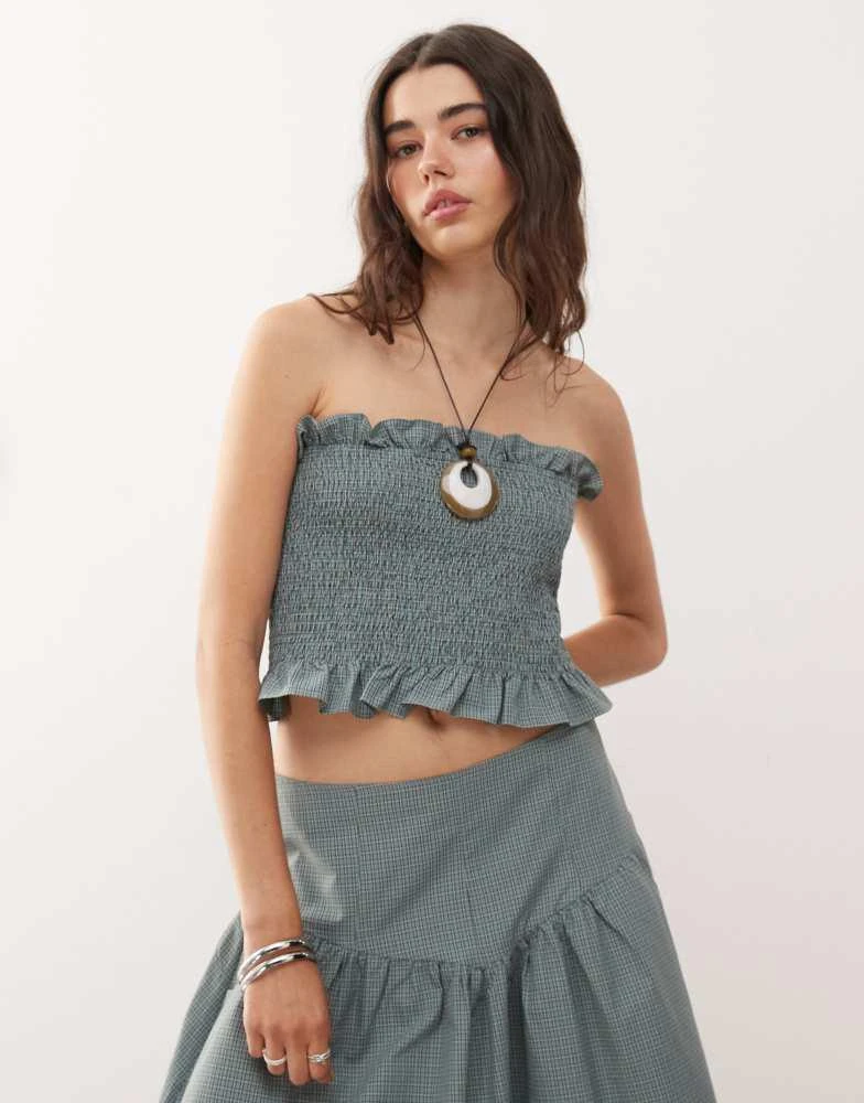 COLLUSION COLLUSION check shirred bandeau co-ord in green check 1