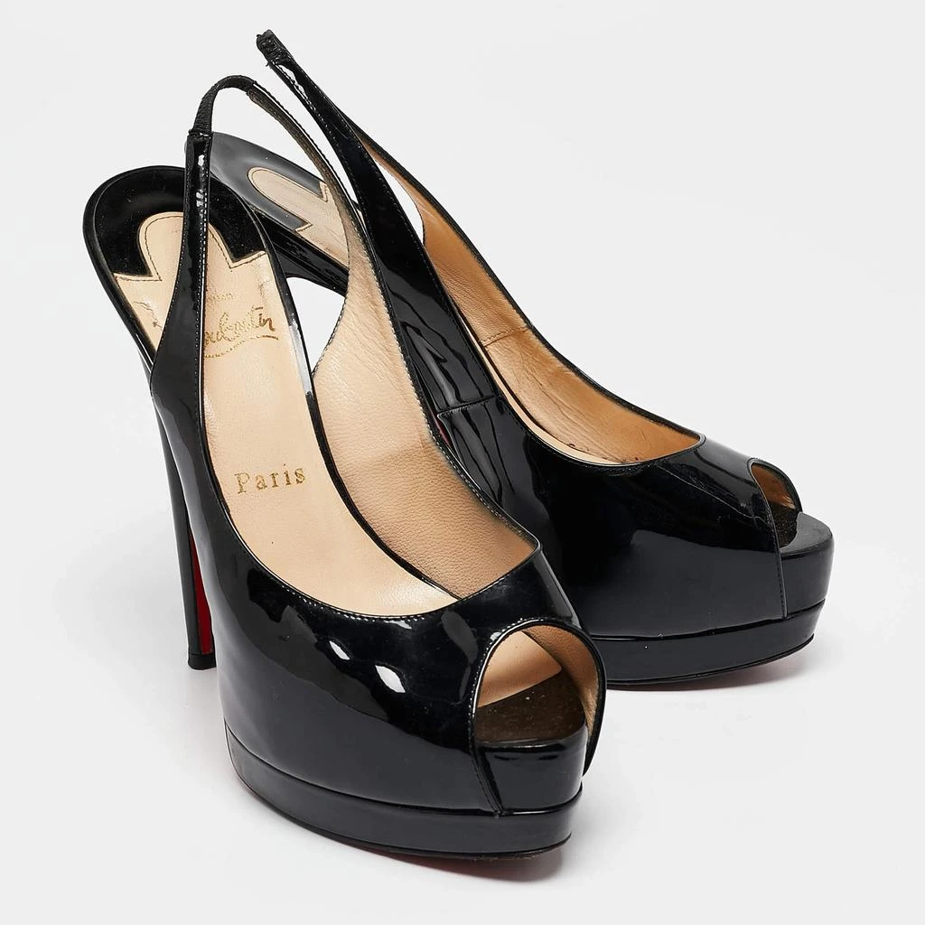 Christian Louboutin Christian Louboutin Black Patent Leather Private Number Slingback Pumps Size 38 5
