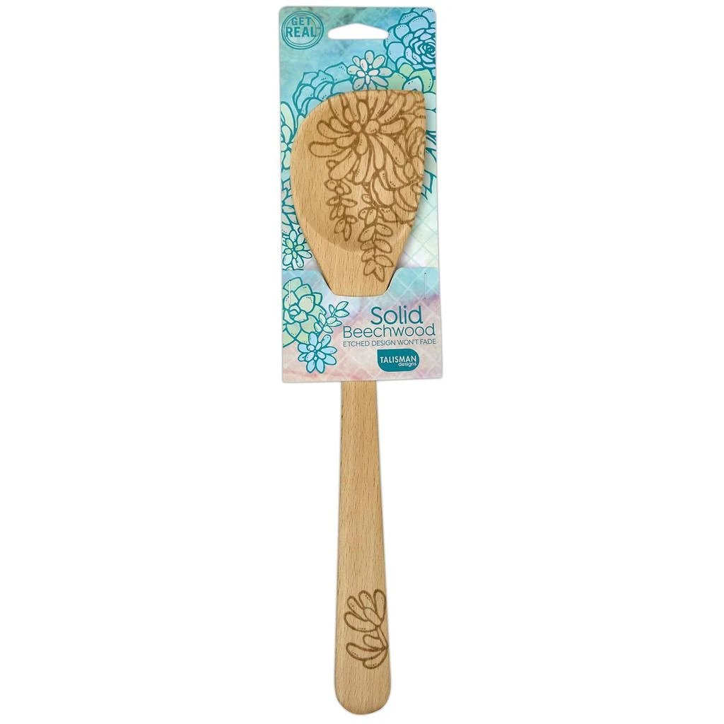 Talisman Designs Laser Etched Beechwood Corner Spoon, Succulent Collection 2