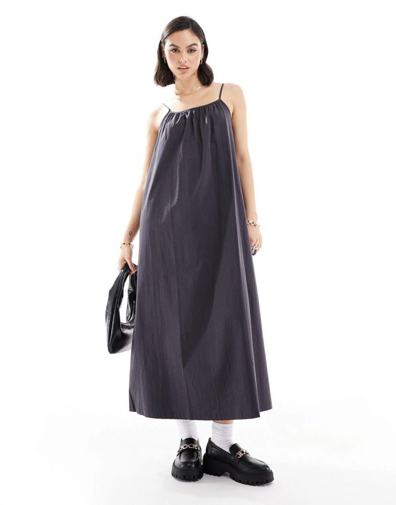 Mango Mango ruched halter neck midi dress in grey 1