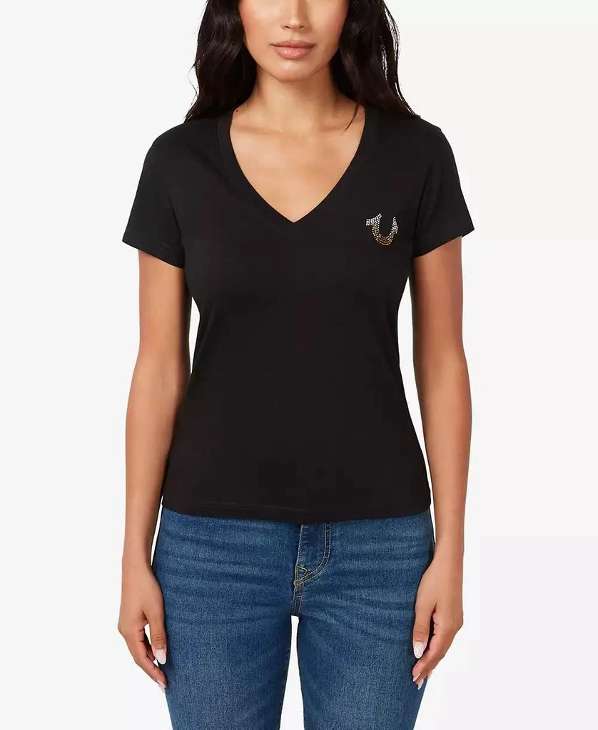 True Religion Women's Crystal Wing V Neck Tee 1