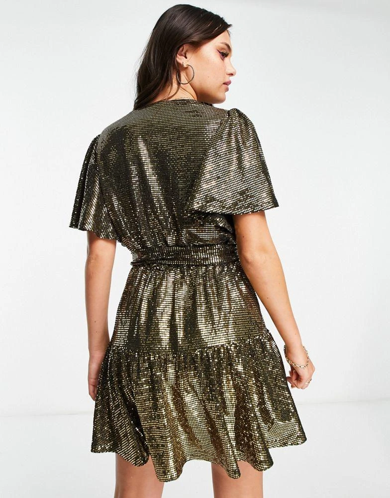 forever new gold sequin dress Gold Sequin Flutter Sleeve Floor Length Mother Of Bride Dress main image 1