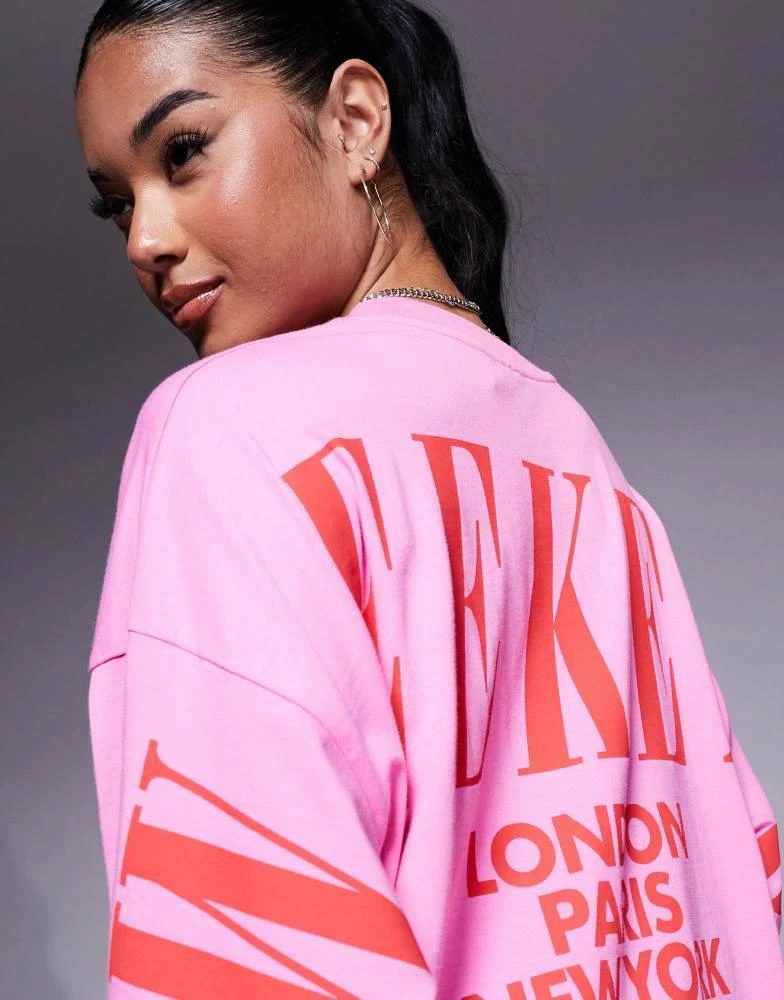 ASOS Weekend Collective Weekend Collective Icon oversized t-shirt with stacked back logo in pink and red 3