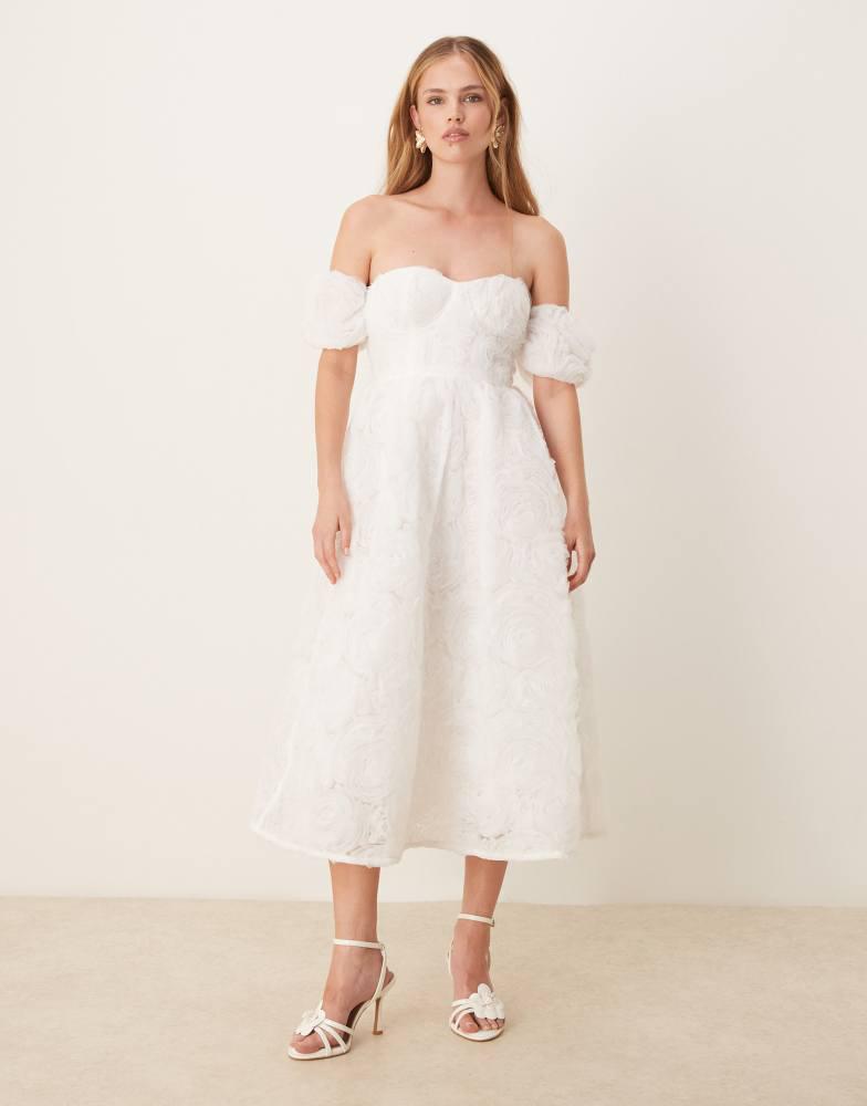 True Decadence True Decadence strapless midi dress in white applique mesh