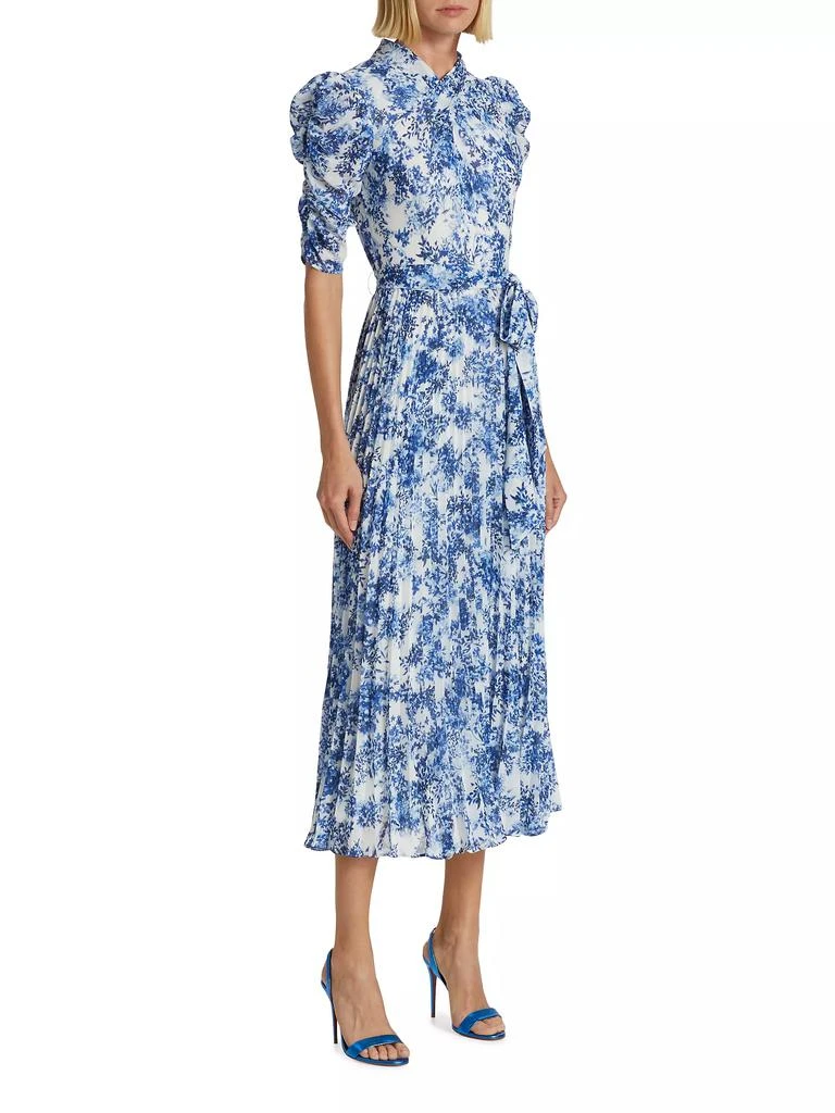 Monique Lhuillier Pleated Short-Sleeve Midi-Dress 4