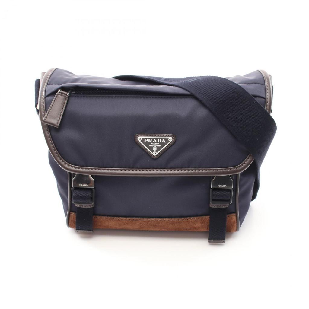 Prada Navy Nylon Suede Leather Shoulder Bag (Pre-Owned)
