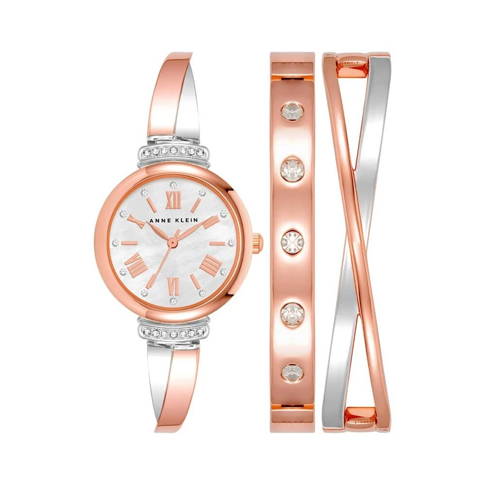 Anne Klein Women's Three Hand Quartz Silver-tone and Rose Gold-tone Alloy Bangle Watch Set, 26mm 1