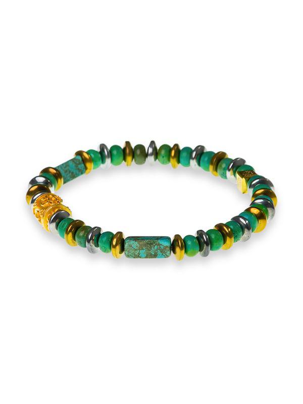 Jean Claude Dell Arte 24KGoldplated Sterling Silver, Turquoise & Hematite Beaded Bracelet