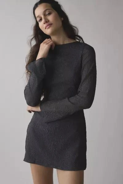 Motel Motel Sava Open-Back Black Floral Chiffon Long Sleeve Mini Dress 3
