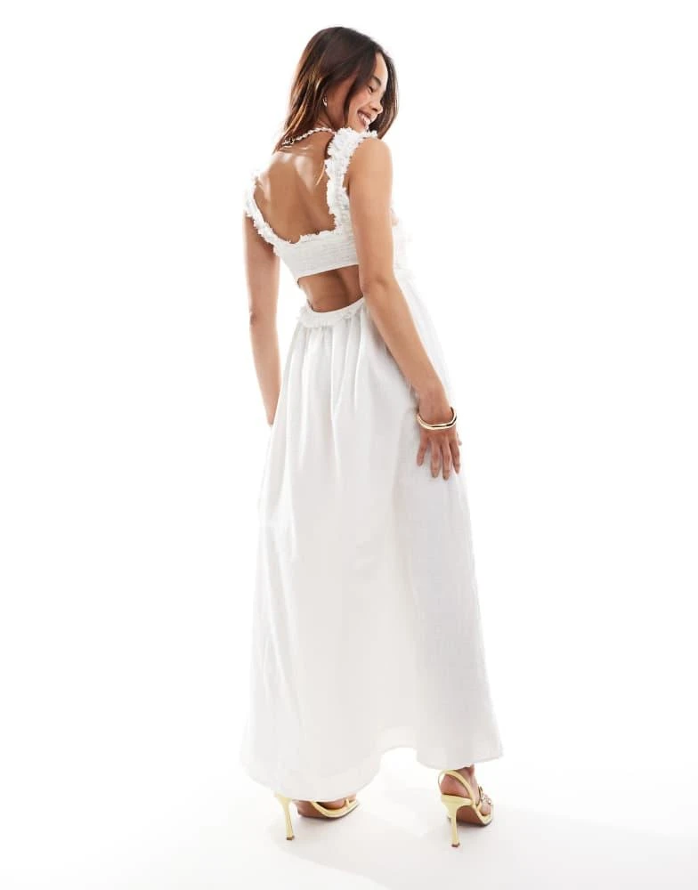 Mango Mango embroidered premium midi dress in white 4