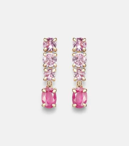 Stone and Strand 14kt gold (585/1000) earrings with pink sapphire and ruby
