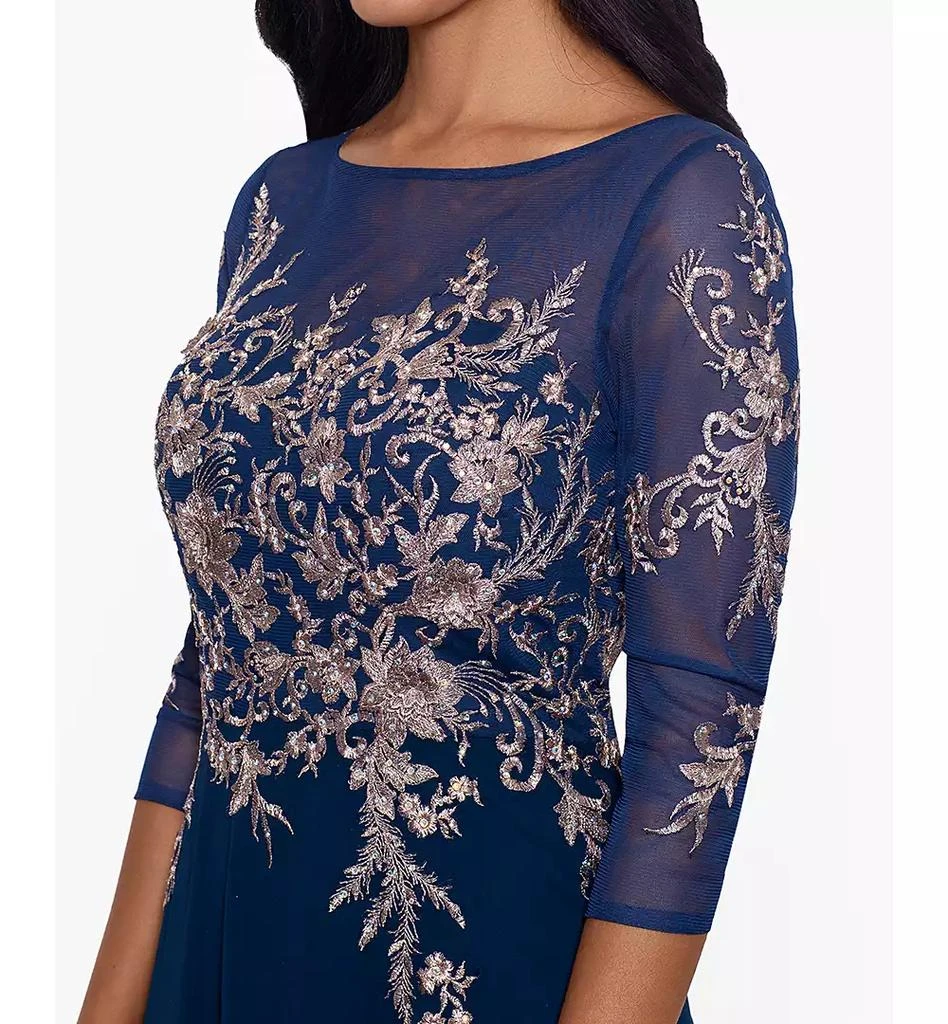 Betsy & Adam Embroidered 3/4-Sleeve Gown 4