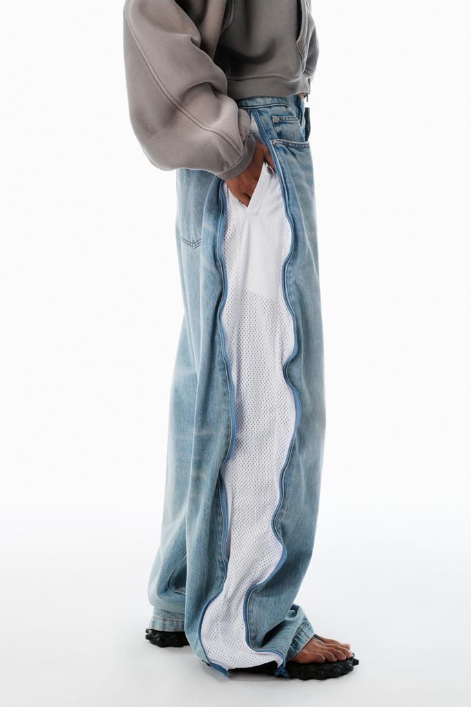 Alexander Wang bleach blue denim and mesh zipper pants - petite