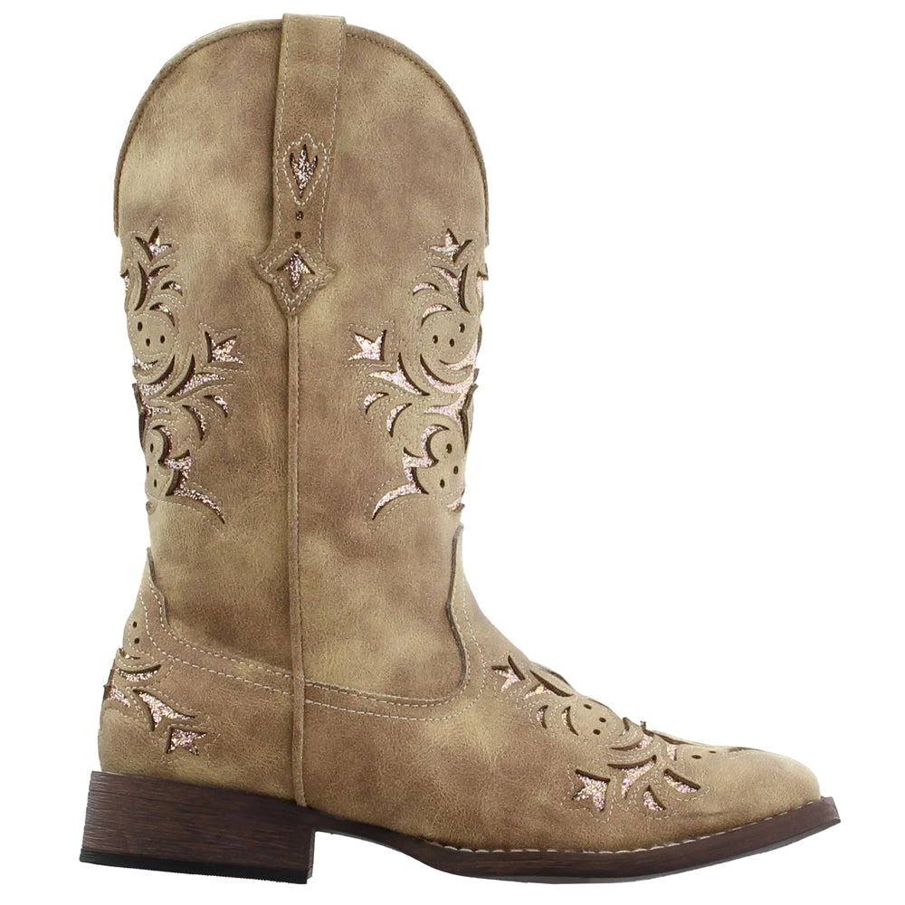 Roper Kennedy Glitter Tooled Inlay Square Toe Cowboy Boots 1