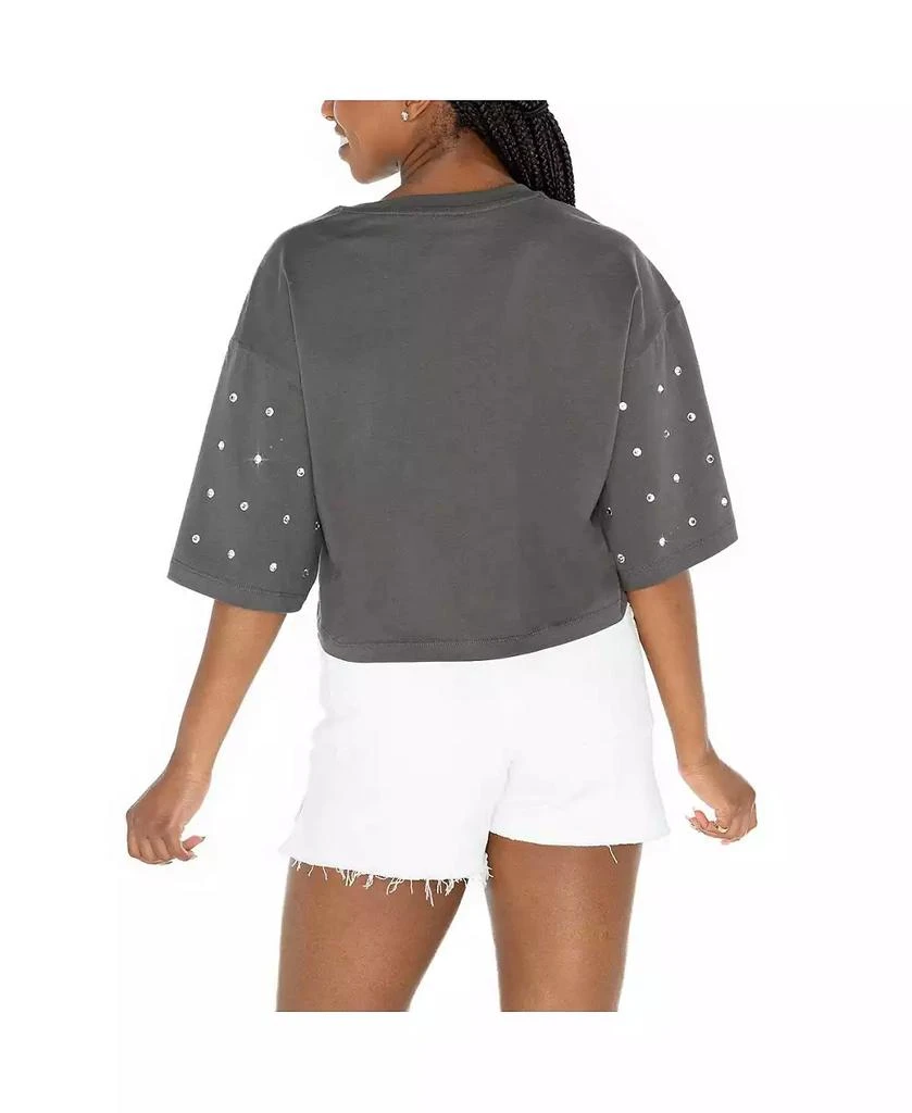 Gameday Couture Women's Gray Pittsburgh Steelers All-Over Rhinestone Cropped Oversized T-Shirt 3