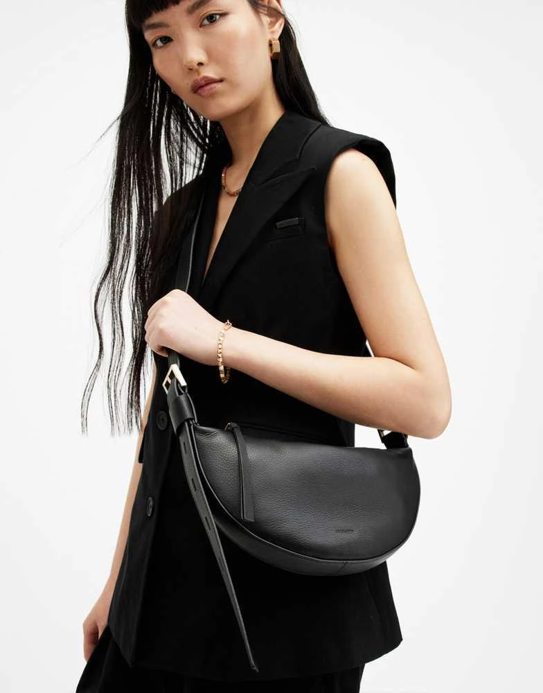 ALL SAINTS AllSaints Half Moon leather crossbody bag in black 1