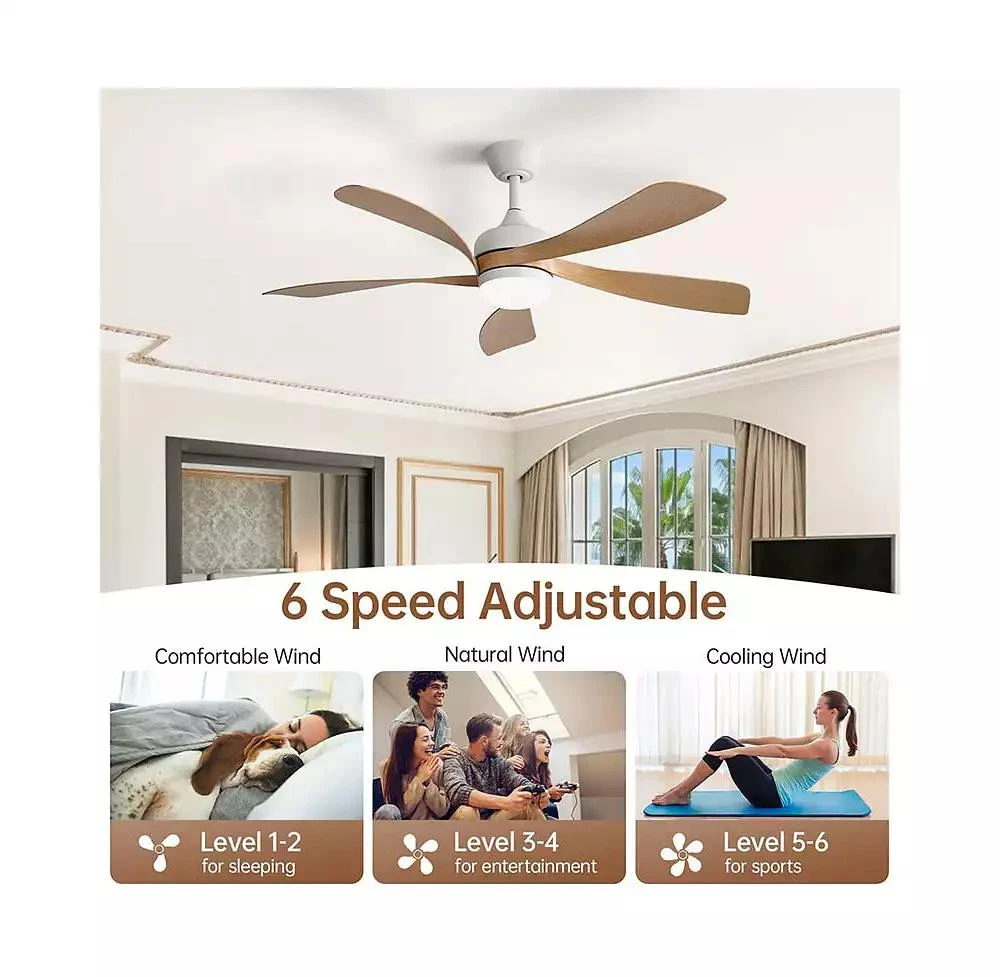 Sofucor 52-inch Minimalist White 5-Blade Flush Mount with Remote Control and Led Light 4