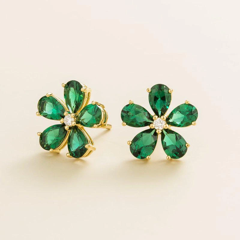 Juvetti Jewelry Florea Gold Earrings Emerald & Diamonds 1