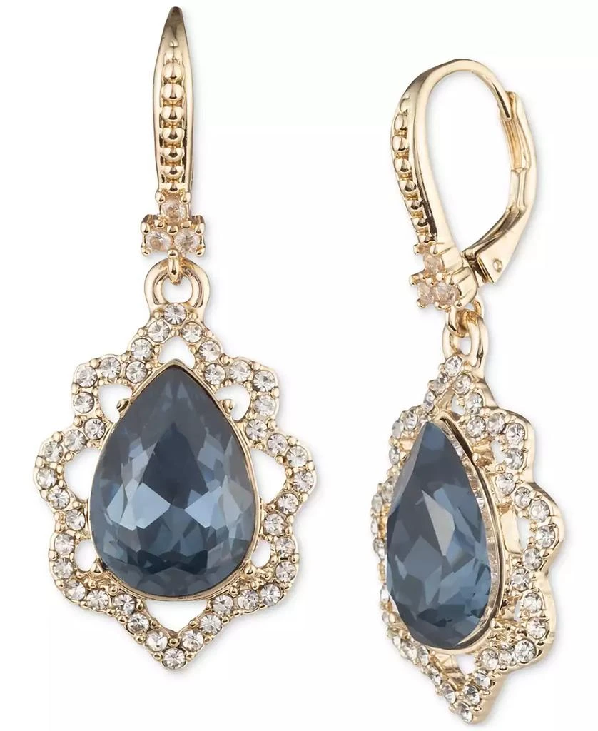 MARCHESA Gold-Tone Crystal & Pear-Shape Stone Drop Earrings 1