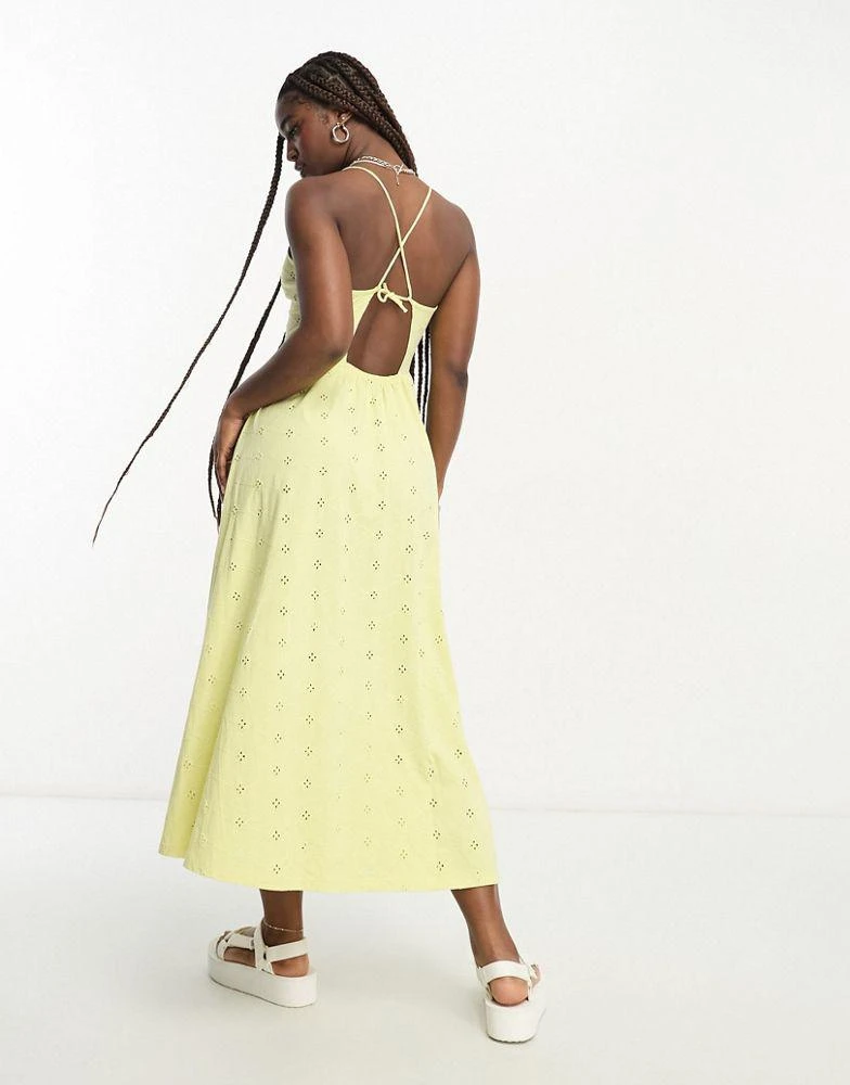 ASOS DESIGN ASOS DESIGN broderie strappy back detail midi dress with seam detail in lemon 2