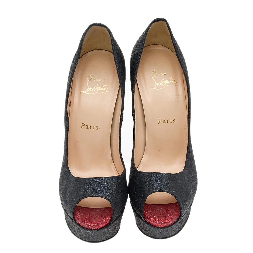 Christian Louboutin Christian Louboutin Black Shimmer Fabric New Very Prive Peep Toe Platform Pumps Size 38.5 3