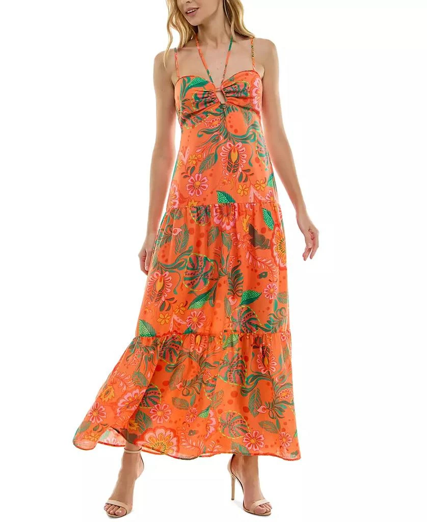 Crystal Doll Juniors' Printed Keyhole Tiered Maxi Dress 1