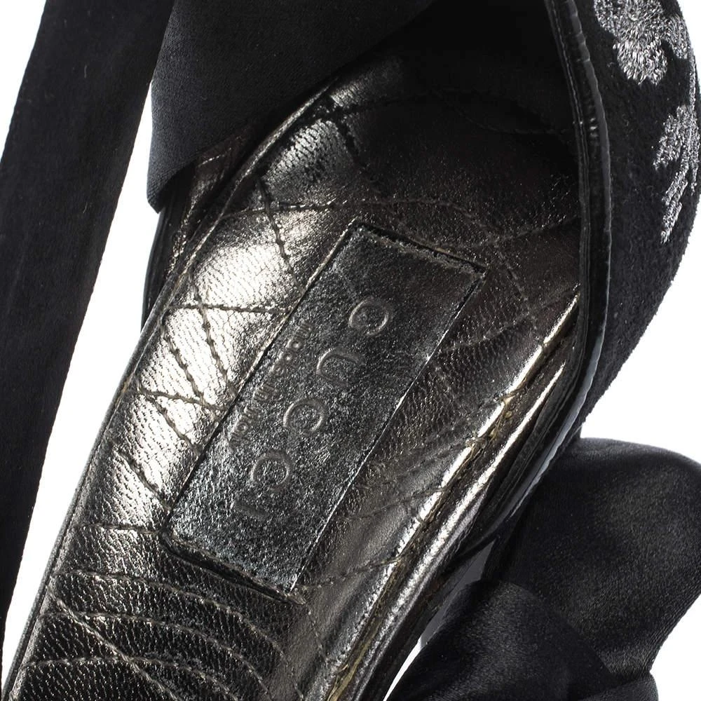 Gucci Gucci Black Embroidered Suede and Satin Open Toe Ankle Wrap Sandals Size 39 7