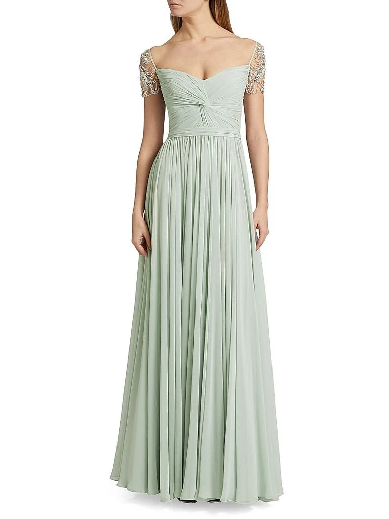 REEM ACRA Chiffon Embellished Pleated Gown 3