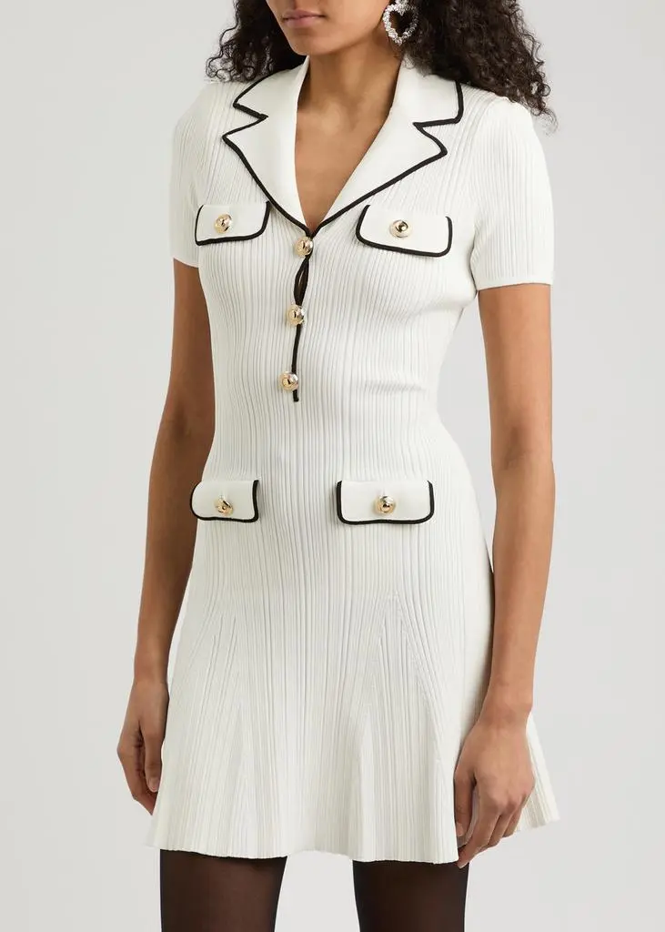 Self Portrait Contrast-trim ribbed-knit mini dress 2