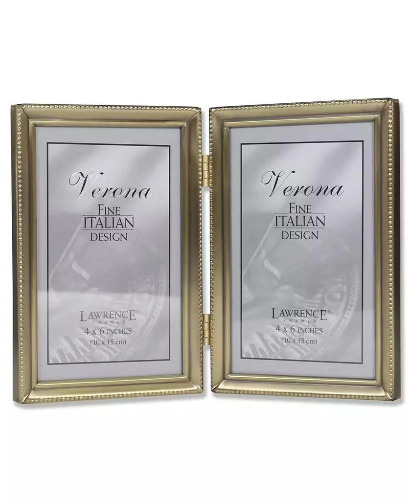 Lawrence Frames Antique Brass Hinged Double Picture Frame - Bead Border Design - 4" x 6"