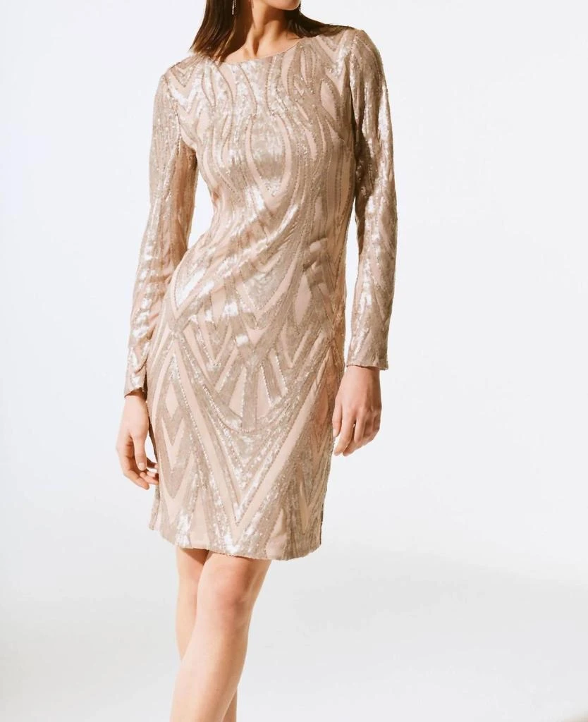 matte gold cocktail dress Primavera Couture 4201 size 0 Gold Short Cocktail Dress Ruched Sequin Slit Beaded Homecoming Gown main image 0