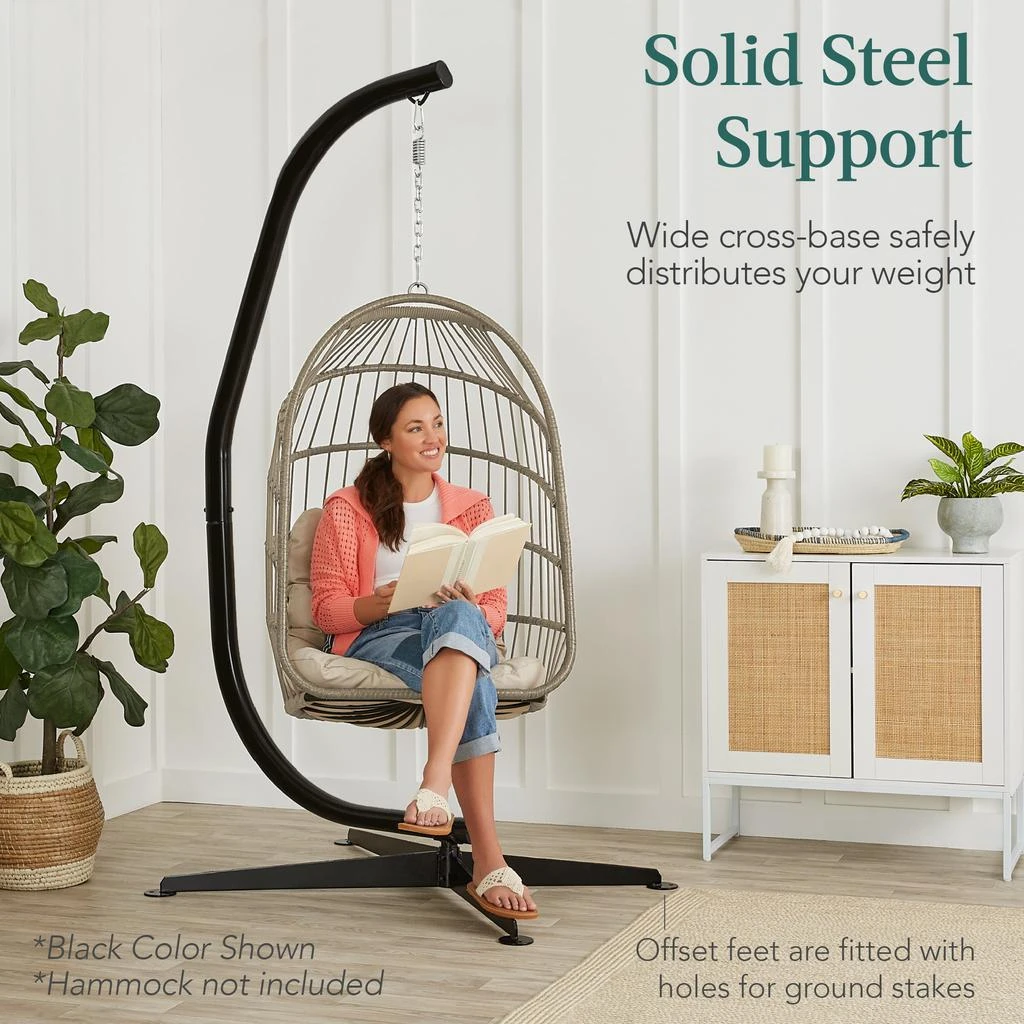 Best Choice Products Metal Hanging Hammock C-Stand for Chair/ Weather-Resistant Finish, Offset Base - Stand Only - Black 10