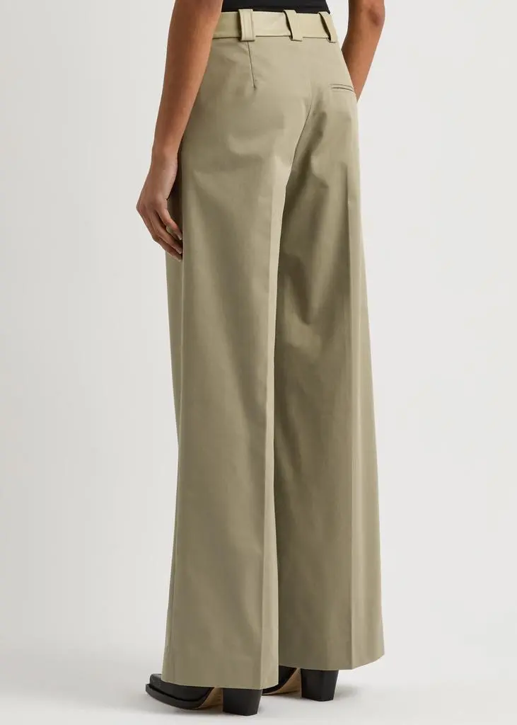 Christopher Esber Leather-trimmed wide-leg cotton-blend trousers 3