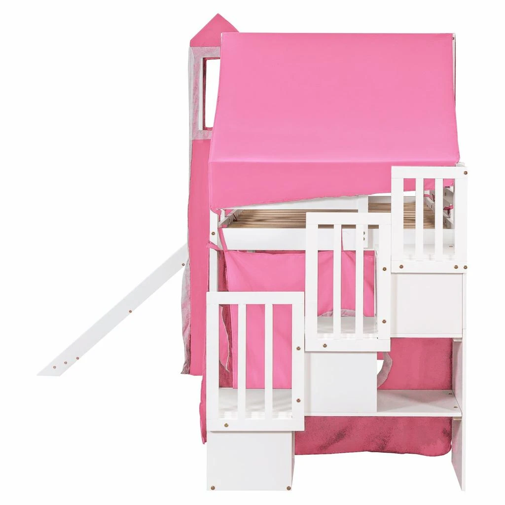 Streamdale Furniture Streamdale Twin Size Loft Bed with Tent and Tower - Pink 4