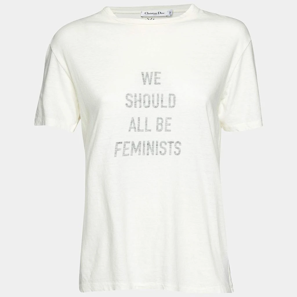 Dior Dior Ivory Slogan Print Cotton & Linen Crew Neck T-Shirt M 1