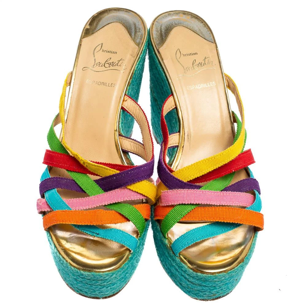 Christian Louboutin Christian Louboutin Multicolor Fabric Crepon Espadrille Wedge Sandals Size 37 3
